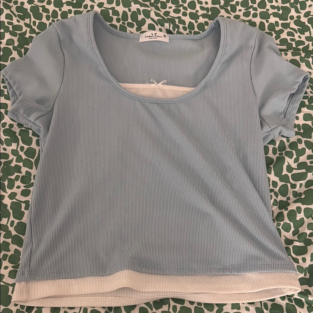 SHEIN Gray and Pink Crop Fitted T-Shirt